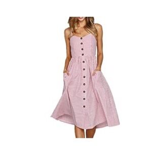 Elegant Pink Button-Front Midi Dress